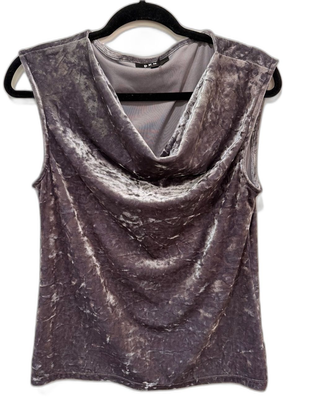 DKNY Silver Gray Shimmer Crushed Velvet Cowl Neck Sleeveless Top Size Medium